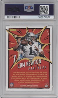 Cam Newton from the 2018 Panini Donruss Optic set graded by PSA and given an overall grade of 9.