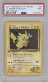 Lt. Surge's Pikachu from the 2000 Pokemon GH set graded by PSA and given an overall grade of 9.