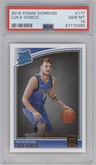 Luka Doncic from the 2018-19 Panini Donruss  set graded by PSA and given an overall grade of 10.