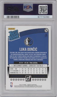 Luka Doncic from the 2018-19 Panini Donruss  set graded by PSA and given an overall grade of 10.