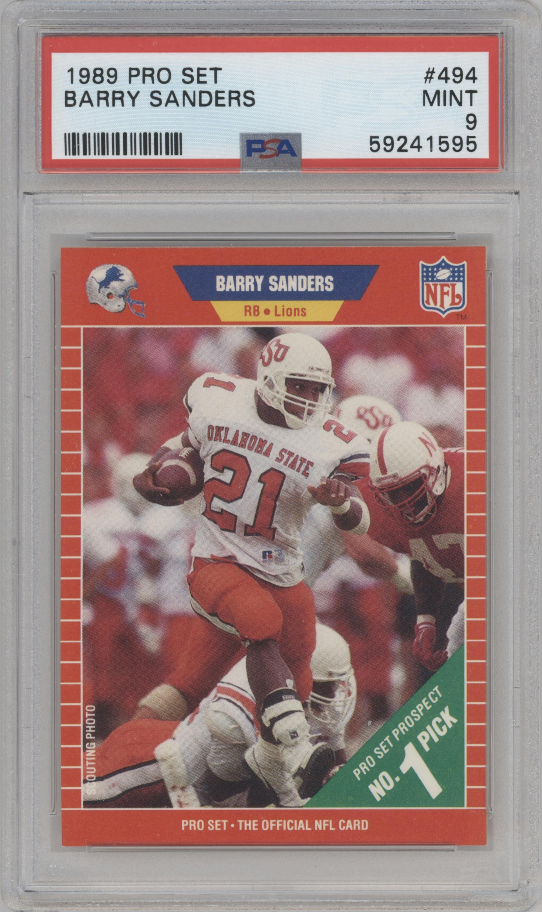 Barry Sanders from the 1989 Pro Set set graded by PSA and given an overall grade of 9.