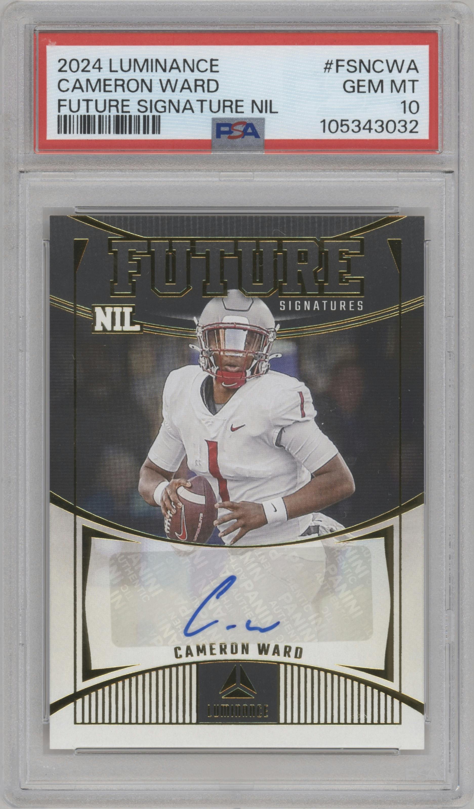 Cameron Ward from the 2024 Panini Luminance set graded by PSA and given an overall grade of 10.