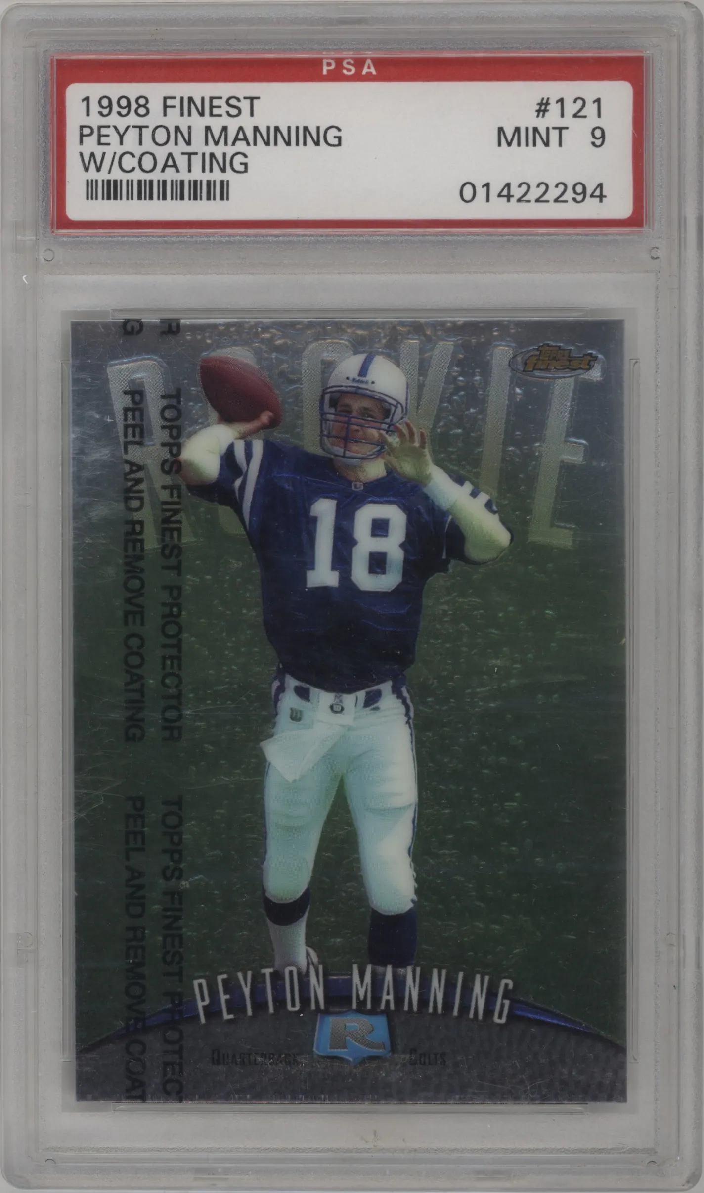 1998 Topps Finest Peyton Manning W/ Coating #121 PSA 9