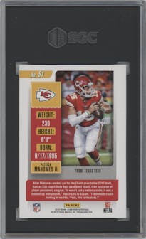 Patrick Mahomes II from the 2018 Panini Contenders set graded by SGC and given an overall grade of 9.5.