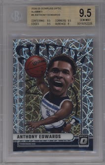 Anthony Edwards from the 2024-25 Donruss Optic set graded by Beckett and given an overall grade of 9.5.