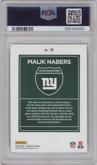 Malik Nabers  from the 2024 Donruss set graded by PSA and given an overall grade of 10.