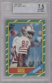 Jerry Rice from the 1986 Topps set graded by Beckett and given an overall grade of 7.5.
