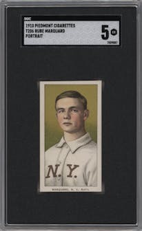 Rube Marquard from the 1909-11 T206 set graded by SGC and given an overall grade of 5.