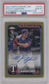 Wyatt Langford  from the 2024 Topps Chrome Update set featuring a Gold Refractor parallel graded by PSA and given an overall grade of 10.