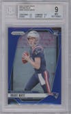 Drake Maye from the 2024 Panini Prizm set featuring a Blue Prizm parallel graded by Beckett and given an overall grade of 9.