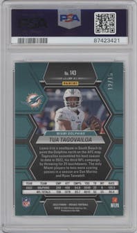 Tua Tagovailoa from the 2023 Panini Mosaic set featuring a Tessellation parallel graded by PSA and given an overall grade of 9.