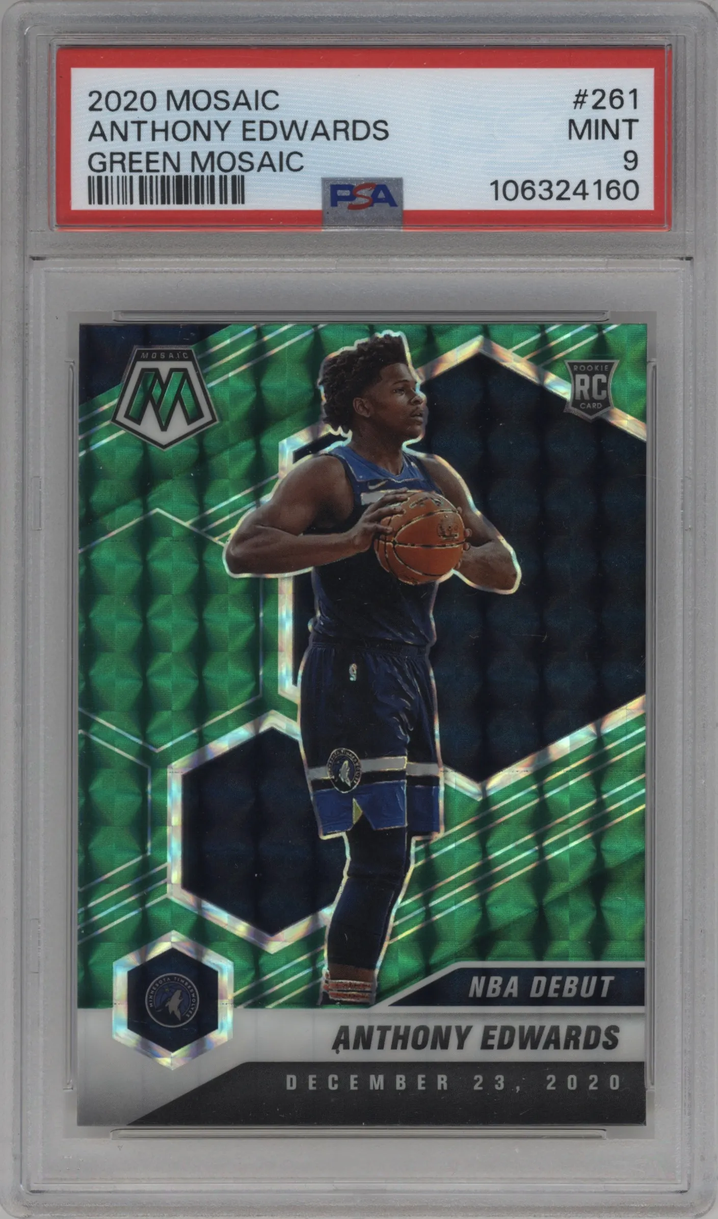 2020 Panini Mosaic Anthony Edwards Green Mosaic #261 PSA 9