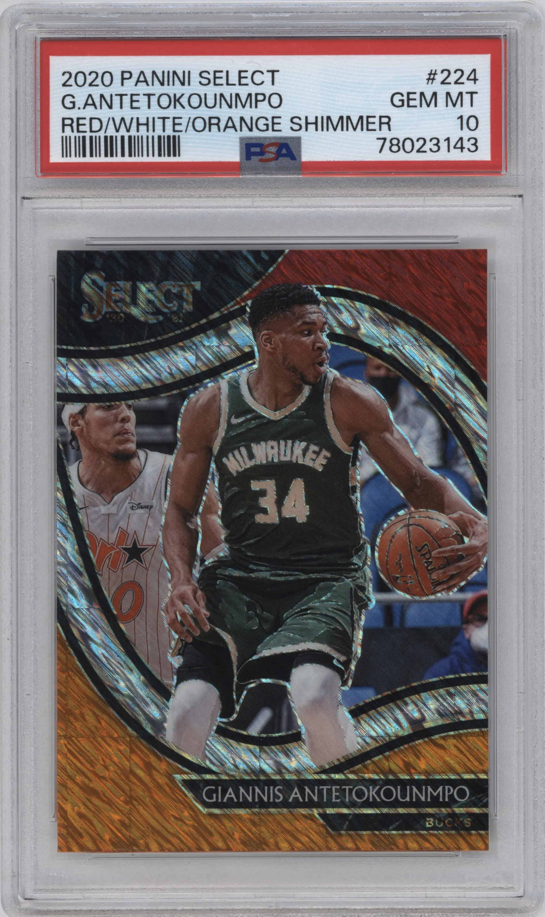 2020 Panini Select Courtside Giannis Antetokounmpo Red White Orange Shimmer #224 PSA 10