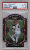Joe Burrow from the 2020 Panini Select set featuring a Die-Cut Purple parallel graded by PSA and given an overall grade of 10.