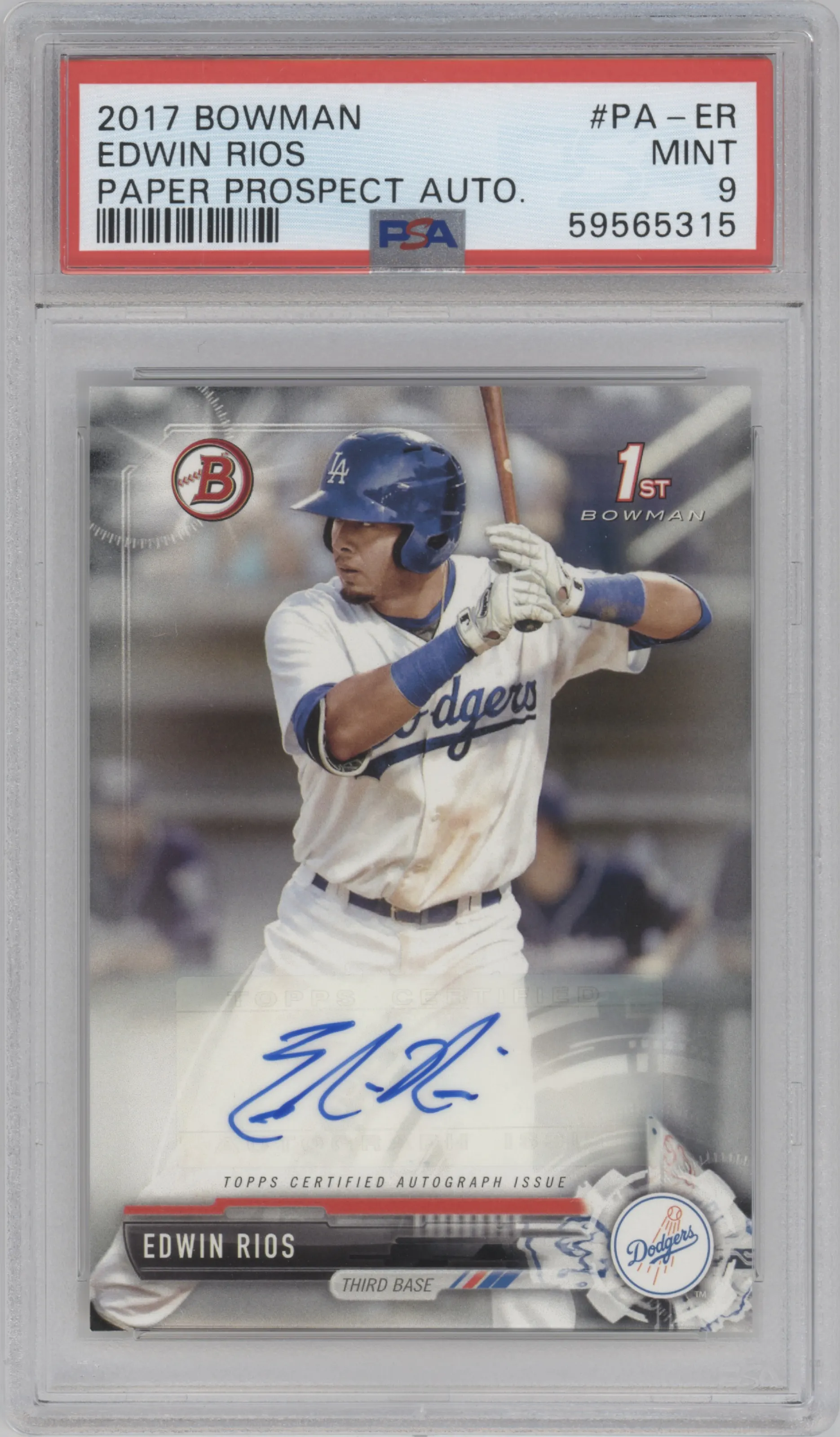 2017 Bowman Pros.Auto Edwin Rios #PA-ER PSA 9