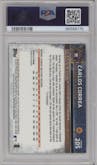 Carlos Correa from the 2015 Topps Chrome set featuring a Gold Refractor parallel graded by PSA and given an overall grade of 9.