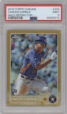 Carlos Correa from the 2015 Topps Chrome set featuring a Gold Refractor parallel graded by PSA and given an overall grade of 9.