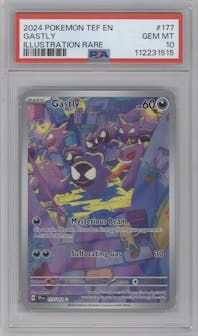 Gastly from the 2024 Pokemon SV set graded by PSA and given an overall grade of 10.