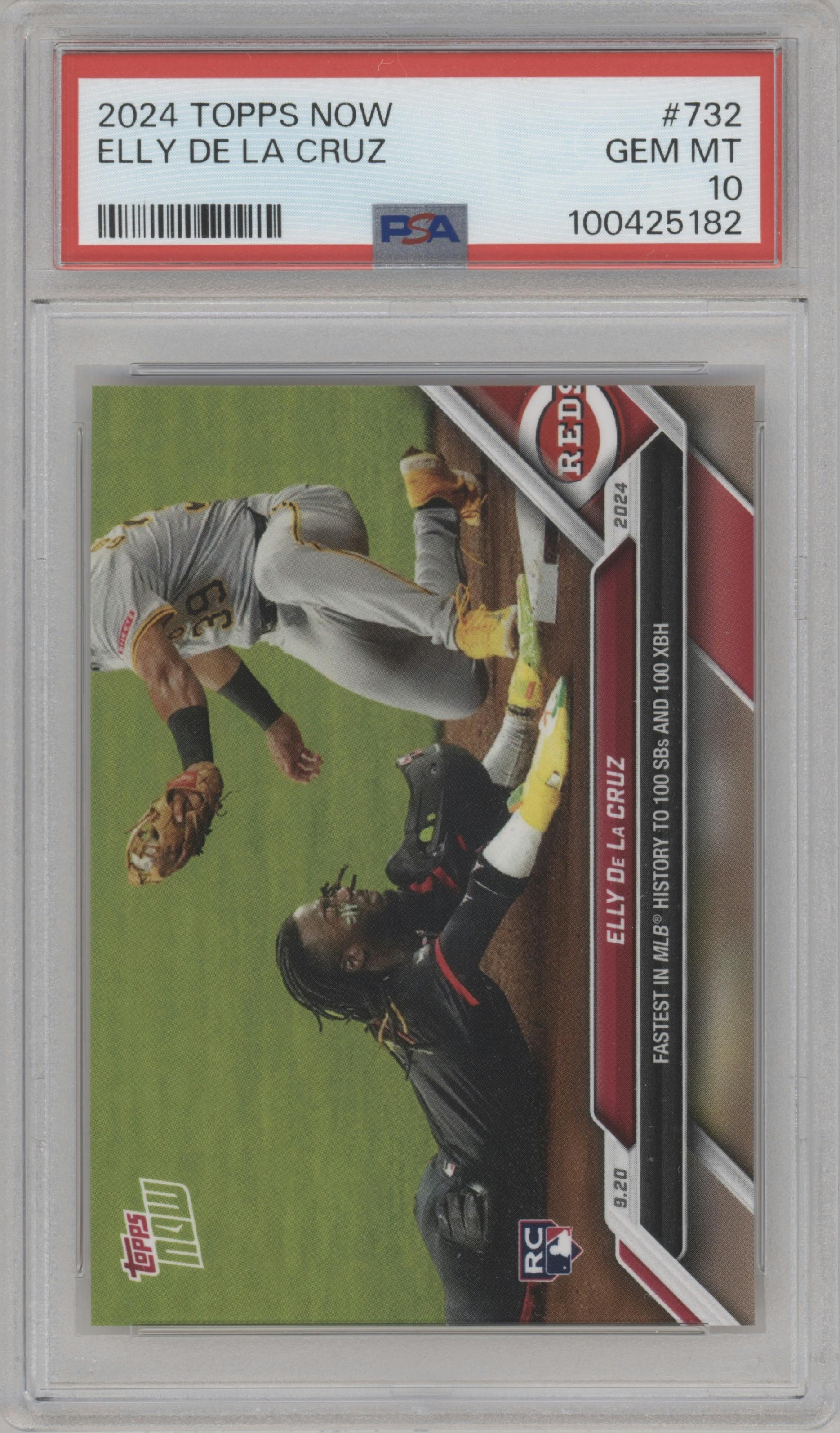 Elly De La Cruz from the 2024 Topps Now set graded by PSA and given an overall grade of 10.