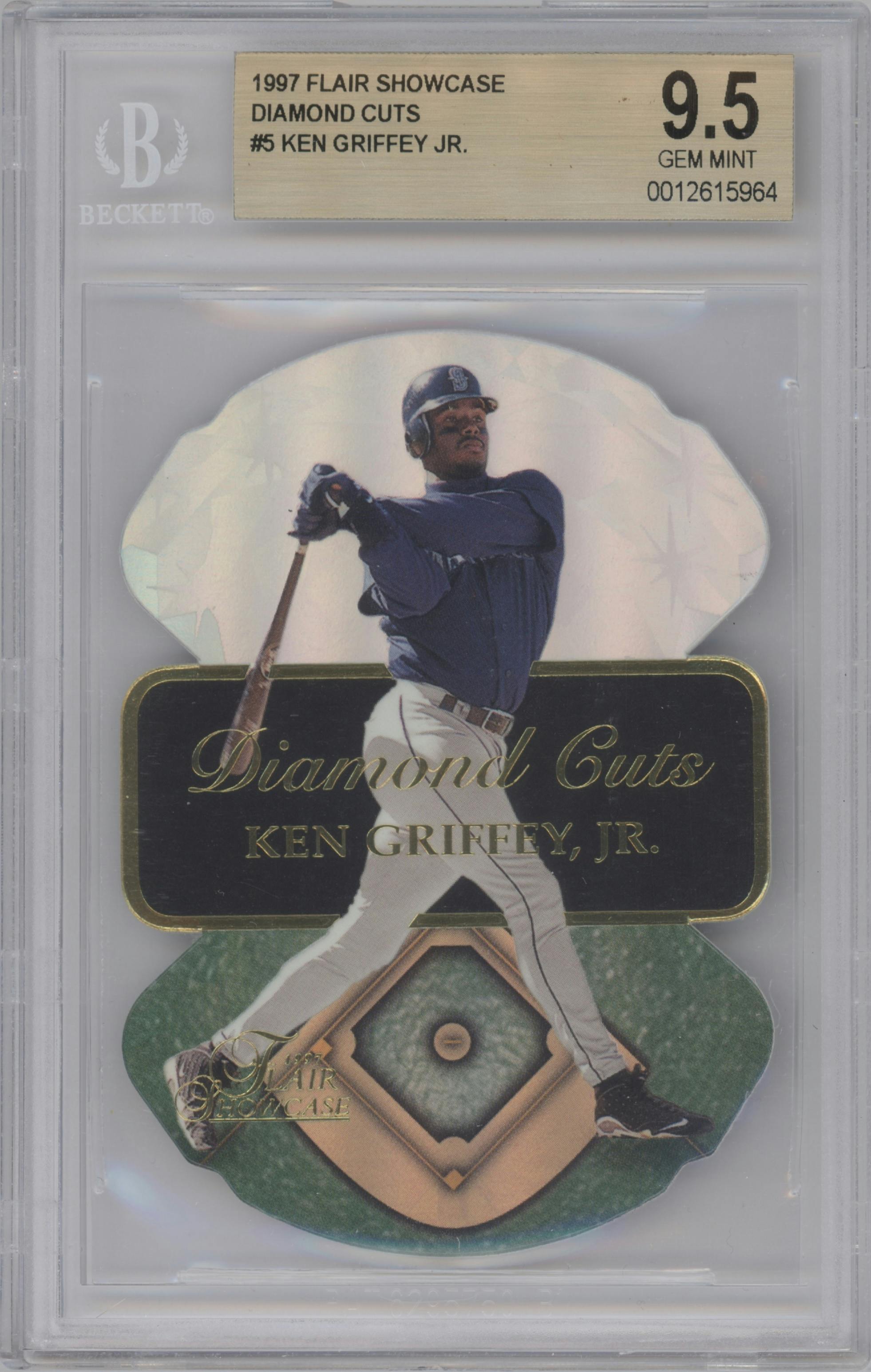 Ken Griffey Jr. from the 1997 Flair Showcase set graded by Beckett and given an overall grade of 9.5.