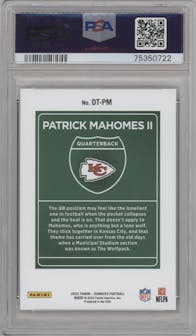 Patrick Mahomes II from the 2022 Panini Donruss set graded by PSA and given an overall grade of 9.