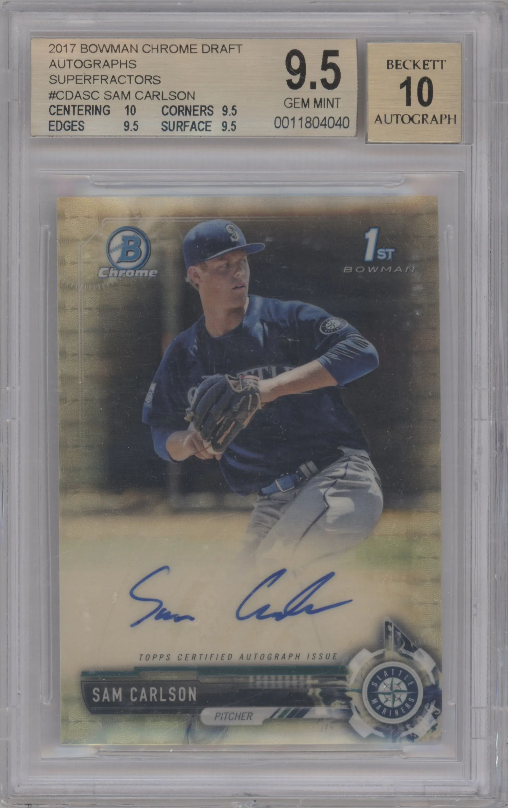 2017 Bowman Draft Chr. DP Auto Sam Carlson SuperFractor #CDA-SC BGS 9.5