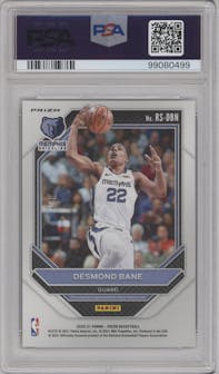 Desmond Bane from the 2020-21 Panini Prizm set featuring a Choice Prizms Green parallel graded by PSA and given an overall grade of 9.