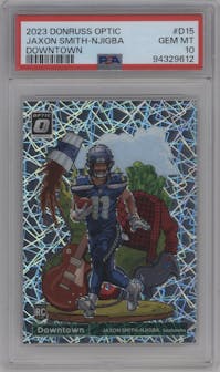 Jaxon Smith-Njigba from the 2023 Donruss Optic set graded by PSA and given an overall grade of 10.