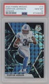 Kerryon Johnson from the 2020 Panini Mosaic set featuring a Genesis parallel graded by PSA and given an overall grade of 10.