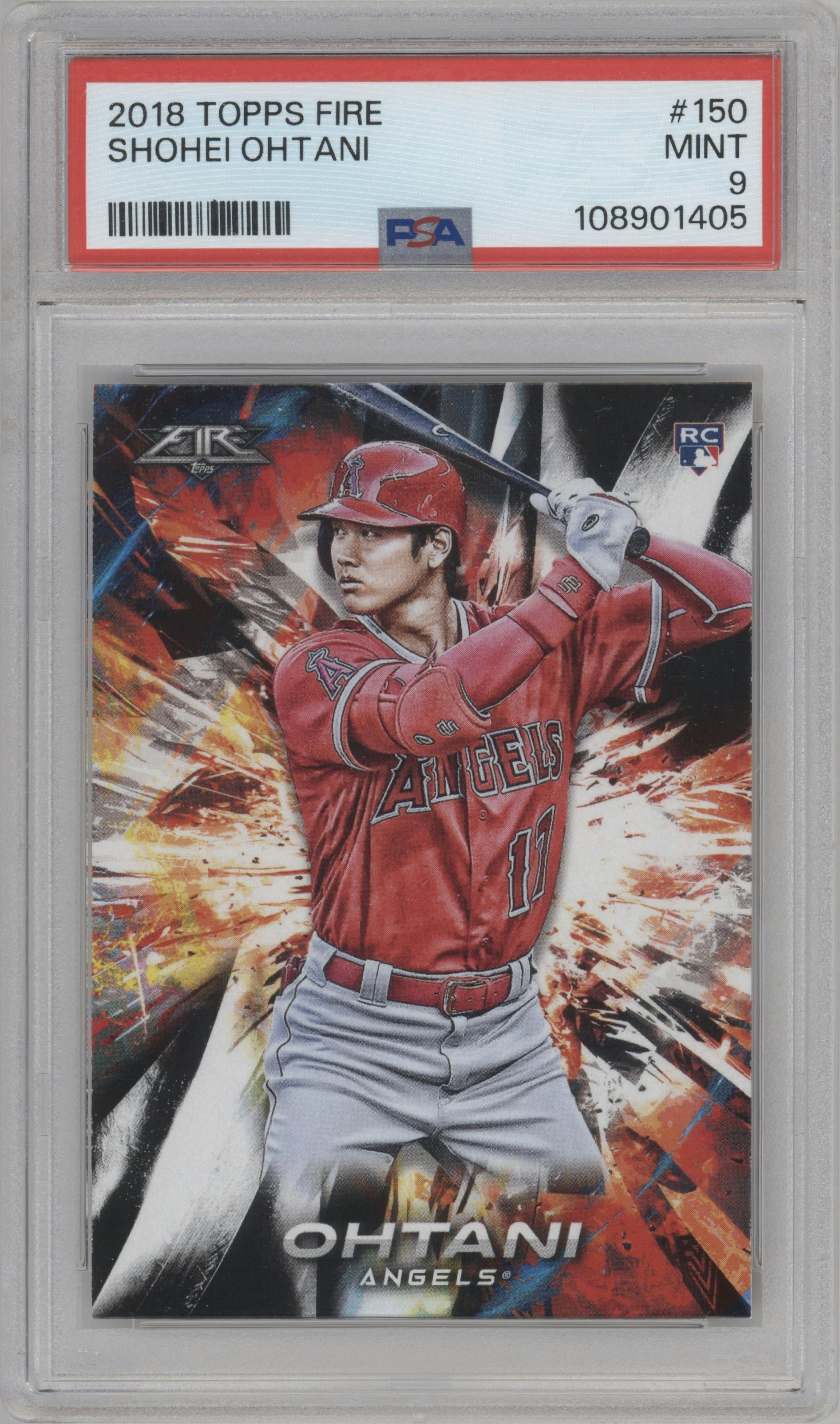 Shohei Ohtani from the 2018 Topps Fire set graded by PSA and given an overall grade of 9.
