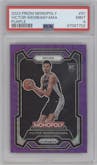 Victor Wembanyama from the 2023-24 Panini Prizm Monopoly set featuring a Purple  parallel graded by PSA and given an overall grade of 9.