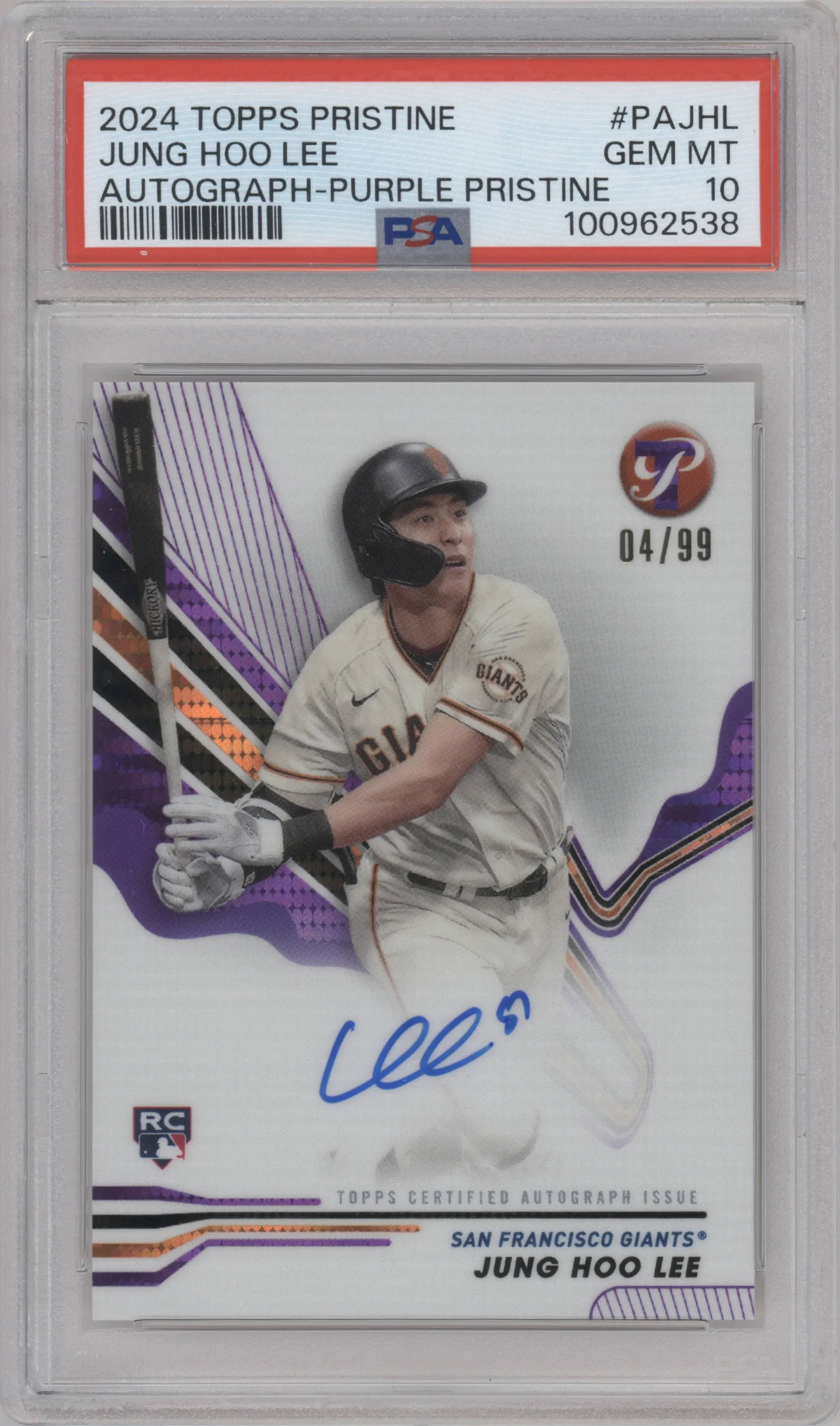 2024 Topps Pristine Auto Jung Hoo Lee Purple Pristine Pulsar Refractor PSA 10