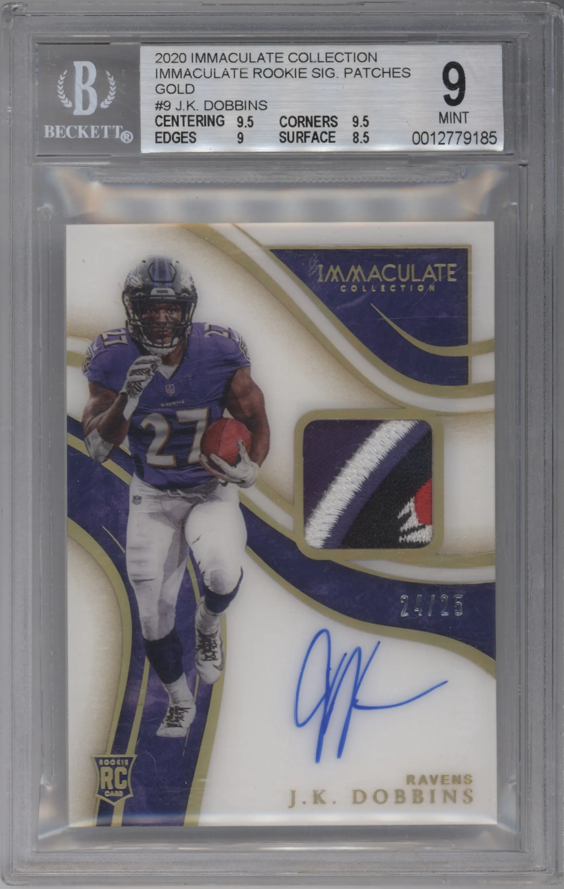 2020 Panini Immaculate Collection Sig.Ptch.Rke. J.K. Dobbins Gold #ISP9 BGS 9