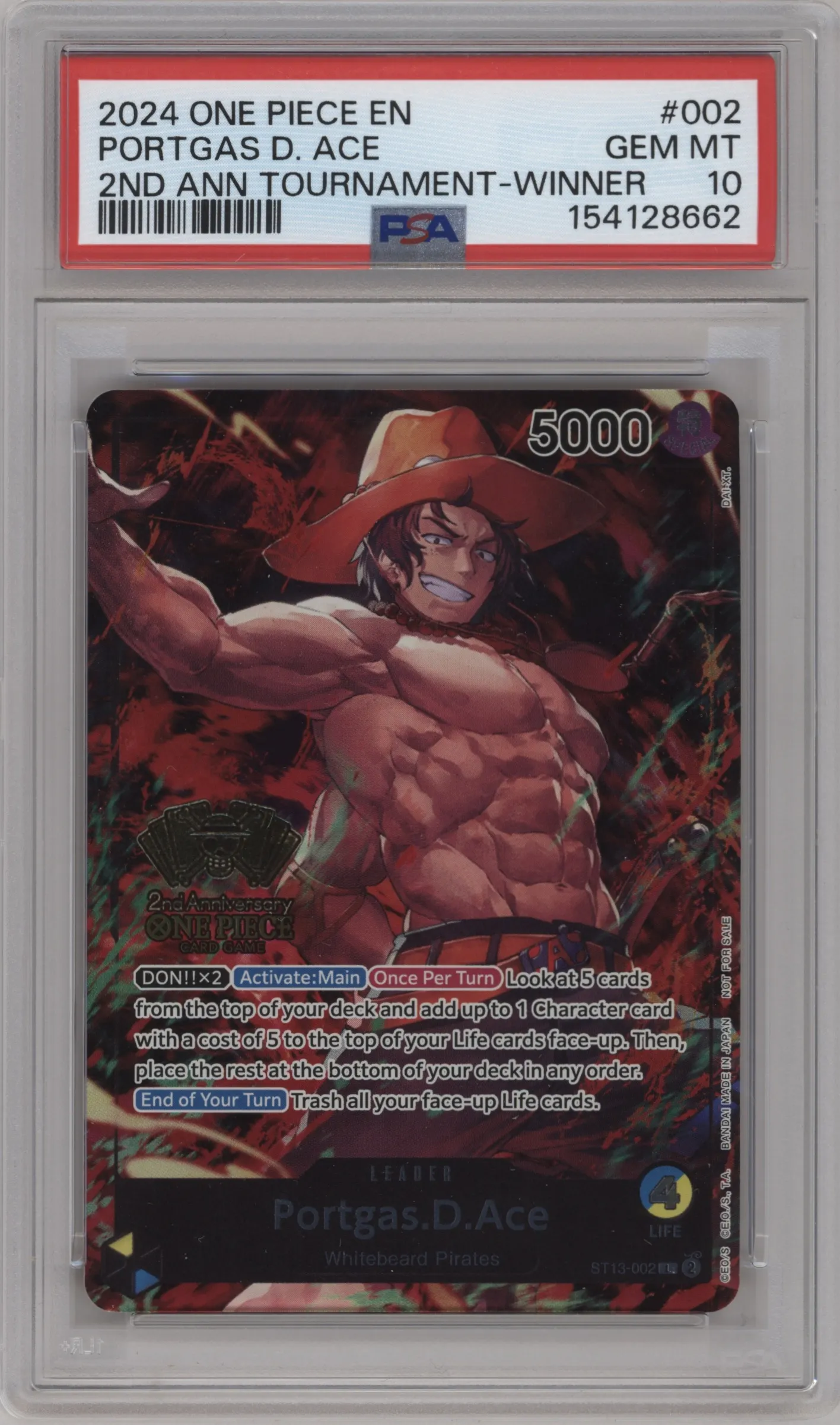 2024 One Piece 2nd Anniv.Tournament Portgas.D.Ace Winner L #ST13-002 L PSA 10