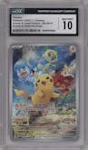 Pikachu from the 2022 Pokemon SV CHI set featuring a Nintendo Switch Scarlet & Violet Pre-Order parallel graded by CSG and given an overall grade of 10.