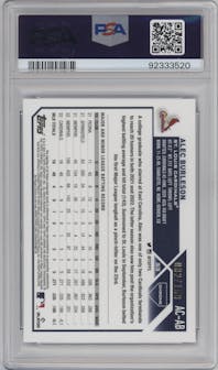 Alec Burleson from the 2023 Topps Chrome Update set featuring a Blue Refractor parallel graded by PSA and given an overall grade of 9.