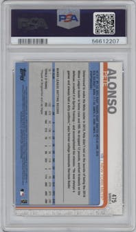 Pete Alonso from the 2019 Topps Series 2 set graded by PSA and given an overall grade of 10.
