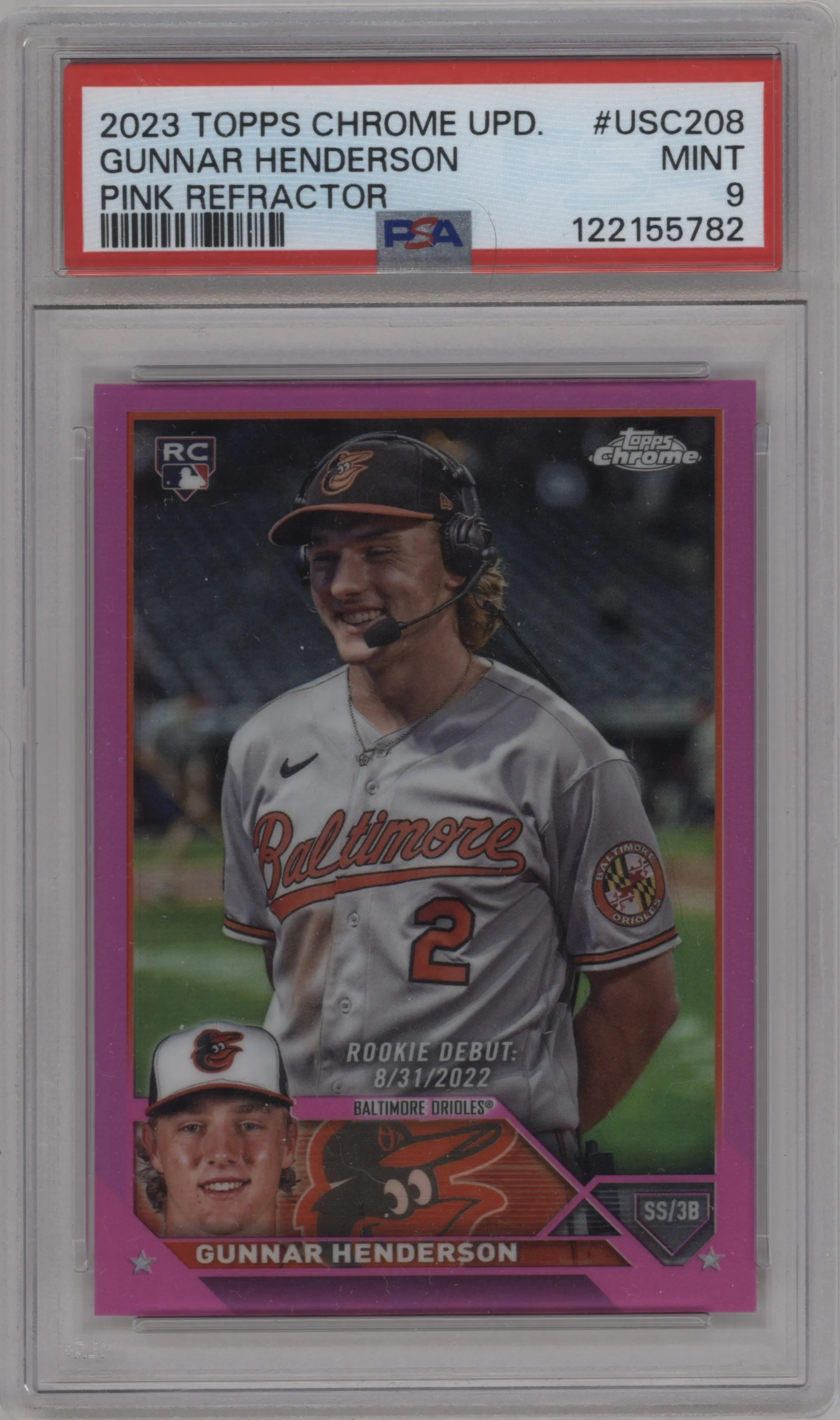 2023 Topps Chrome Update Gunnar Henderson Pink Refractor #USC208 PSA 9