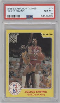 Julius Erving from the 1986 Star Court Kings set graded by PSA and given an overall grade of 8.