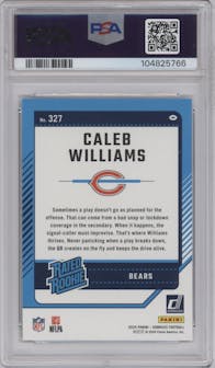 Caleb Williams from the 2024 Donruss set featuring a Press Proof Green parallel graded by PSA and given an overall grade of 9.