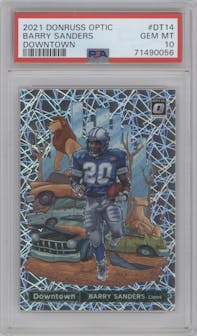 Barry Sanders  from the 2021 Panini Donruss Optic set graded by PSA and given an overall grade of 10.