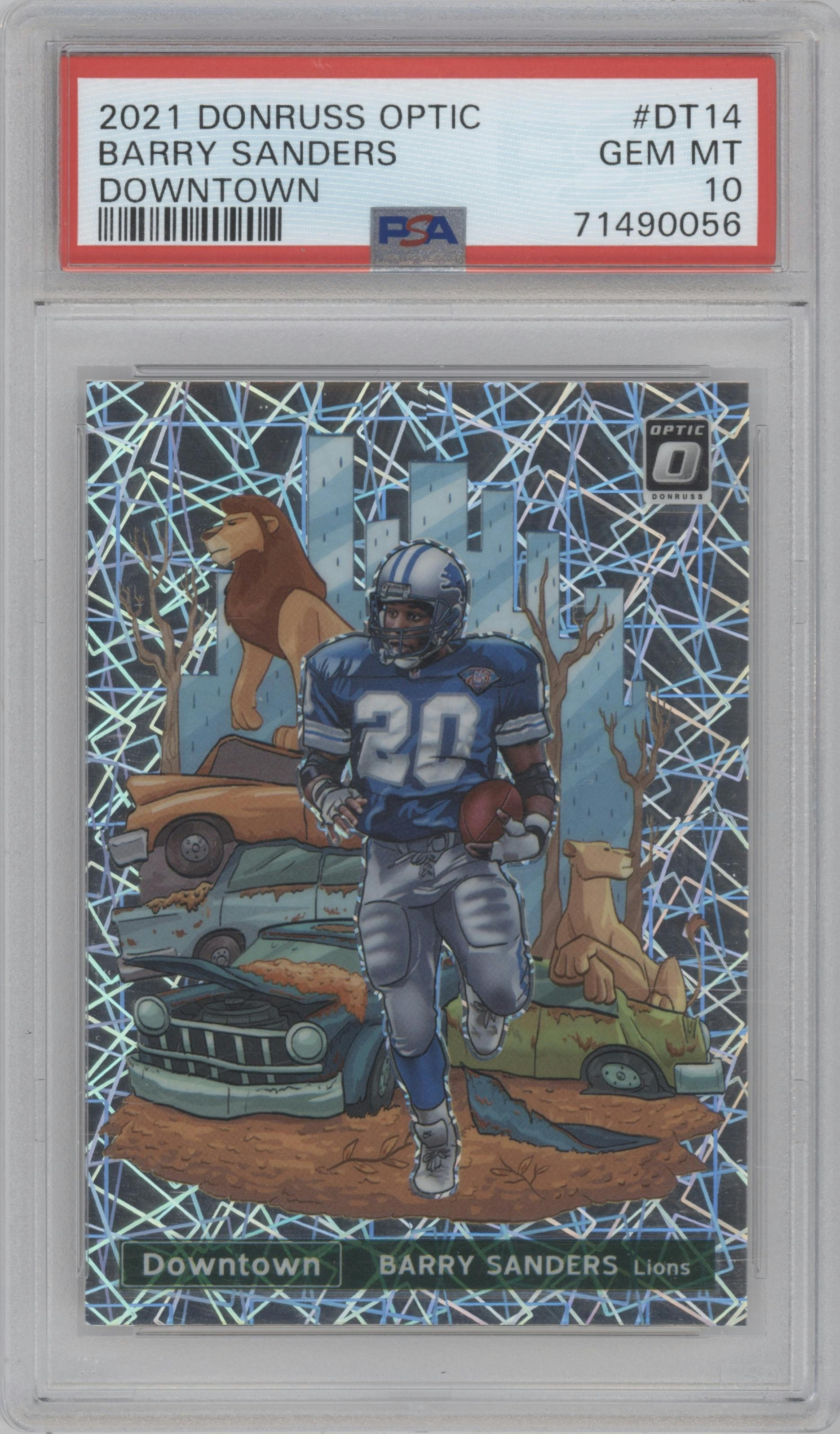 Barry Sanders  from the 2021 Panini Donruss Optic set graded by PSA and given an overall grade of 10.