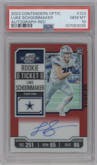 Luke Schoonmaker from the 2023 Panini Contenders Optic set featuring a Red parallel graded by PSA and given an overall grade of 10.
