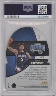 Paolo Banchero from the 2022-23 Panini Revolution  set featuring a Fractal parallel graded by PSA and given an overall grade of 10.
