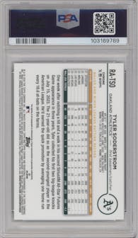 Tyler Soderstrom from the 2024 Topps Chrome set featuring a Aqua Wave Refractor parallel graded by PSA and given an overall grade of 9.