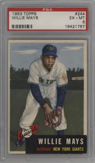 Willie Mays from the 1953 Topps set graded by PSA and given an overall grade of 6.