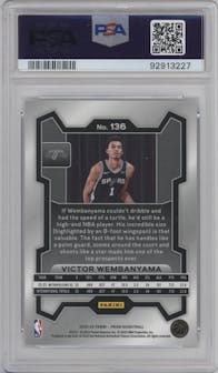 Victor Wembanyama from the 2023-24 Panini Prizm set graded by PSA and given an overall grade of 10.
