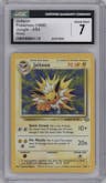 Jolteon from the 1999 Pokemon set graded by CSG and given an overall grade of 7.