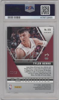 Tyler Herro from the 2019-20 Panini Mosaic  set featuring a Blue Fluorescent parallel graded by PSA and given an overall grade of 10.