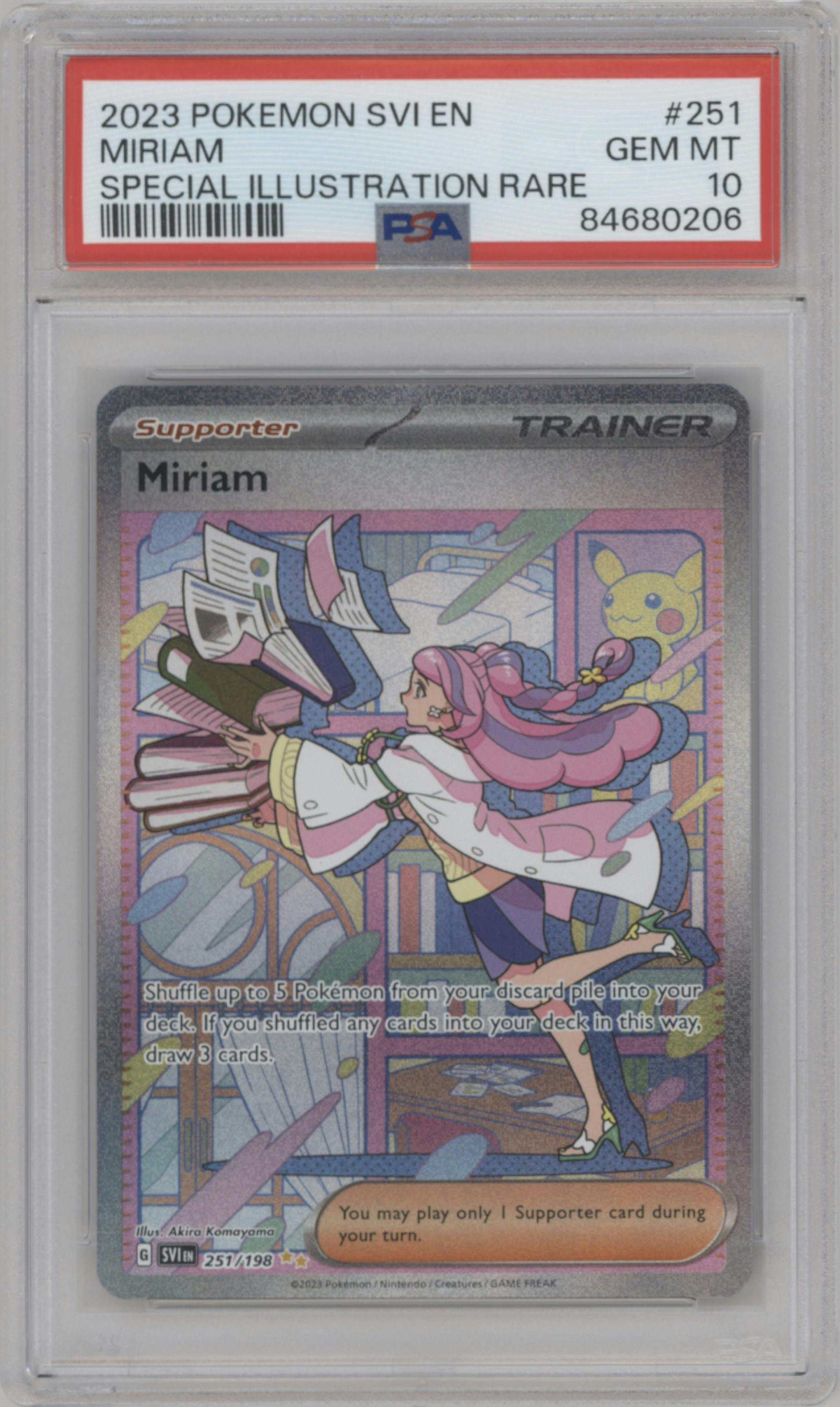 Miriam from the 2023 Pokemon SV set graded by PSA and given an overall grade of 10.